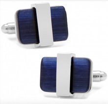 Silver Wrapped Navy Blue Catseye Cufflinks