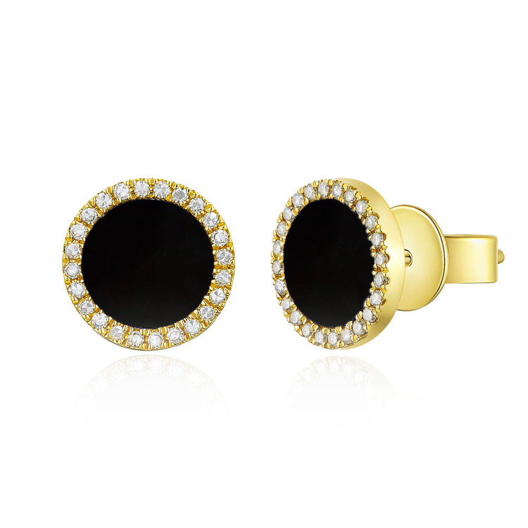 14K GOLD DIAMOND AND ONYX LIELLE CIRCLE STUDS