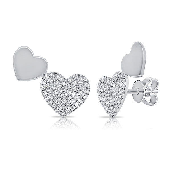 14K GOLD DIAMOND DOUBLE HEART LAUREN STUDS