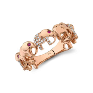 14K GOLD DIAMOND RUBY ELEPHANT RING