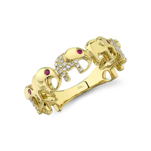 14K GOLD DIAMOND RUBY ELEPHANT RING