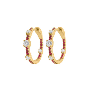 14K GOLD DIAMOND AND RUBY RORY HOOPS