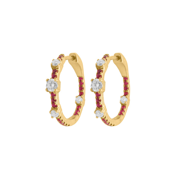 14K GOLD DIAMOND AND RUBY RORY HOOPS