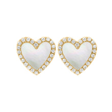 14K GOLD DIAMOND AND MOTHER OF PEARL HAILEY HEART STUDS
