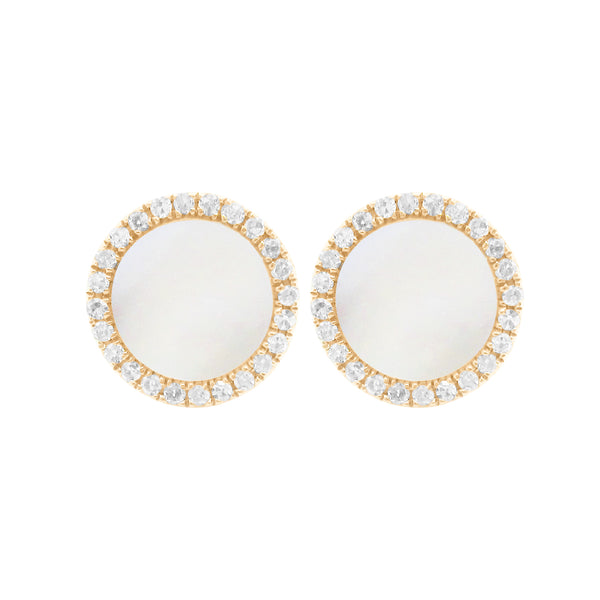 14K GOLD DIAMOND AND MOTHER OF PEARL LIELLE CIRCLE STUDS