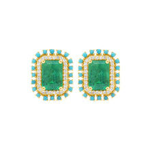 14K GOLD DIAMOND EMERALD AND TURQUOISE JULIE STUDS