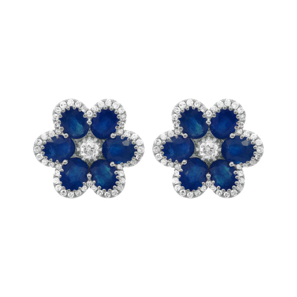 14K GOLD DIAMOND AND SAPPHIRE LARGE CARRIE FLOWER STUDS