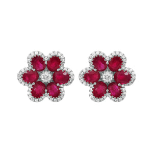 14K GOLD DIAMOND AND RUBY LARGE CARRIE FLOWER STUDS