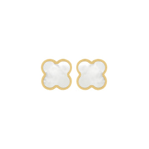 14K GOLD MOTHER OF PEARL LARGE MEGAN CLOVER STUDS