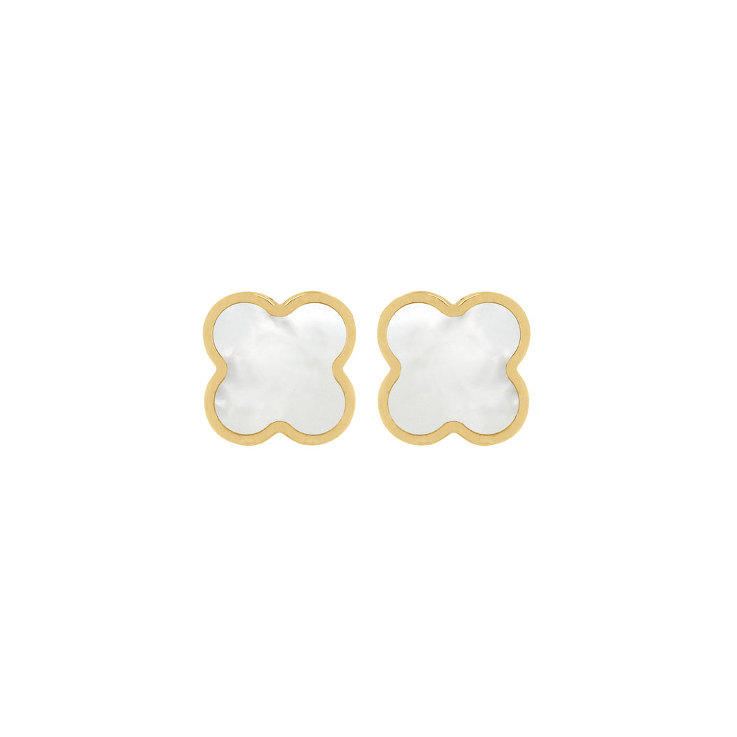 14K GOLD MOTHER OF PEARL LARGE MEGAN CLOVER STUDS