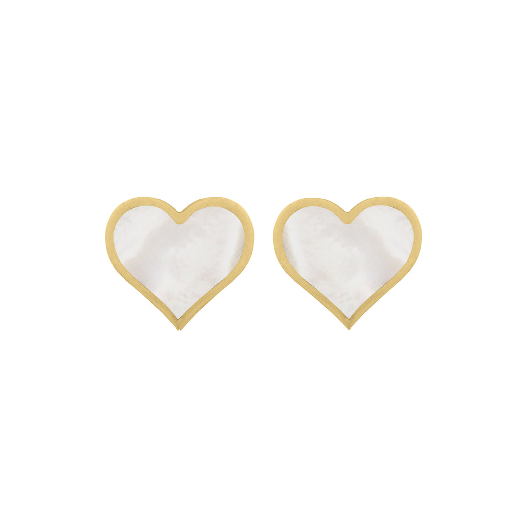 14K GOLD MOTHER OF PEARL LARGE MEGAN HEART STUDS