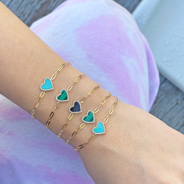 14K GOLD DIAMOND TURQUOISE HAILEY HEART CHAIN BRACELET