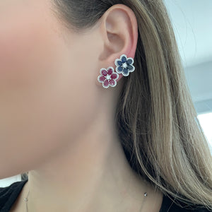 14K GOLD DIAMOND AND RUBY LARGE CARRIE FLOWER STUDS