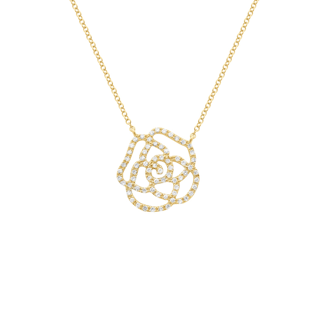 14K GOLD DIAMOND LARGE CAMILIA FLOWER NECKLACE