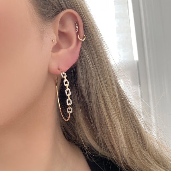 14K GOLD DIAMOND LARGE BRENT HOOPS