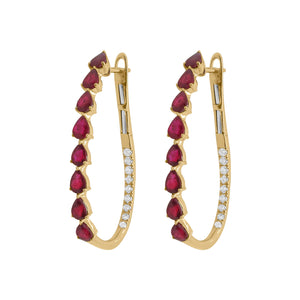 14K GOLD DIAMOND AND RUBY RACHEL HOOPS