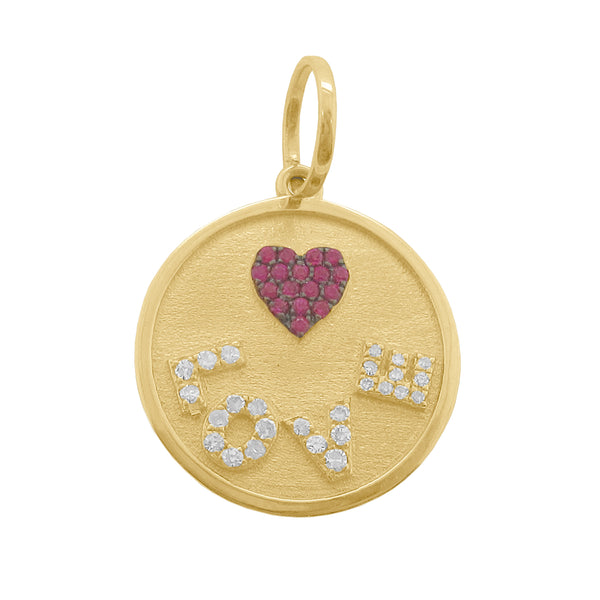 14K GOLD DIAMOND AND RUBY LOVE CHARM