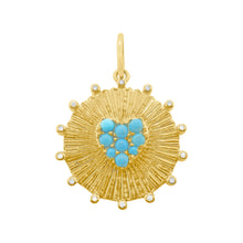14K GOLD DIAMOND AND TURQUOISE SARAH HEART CHARM