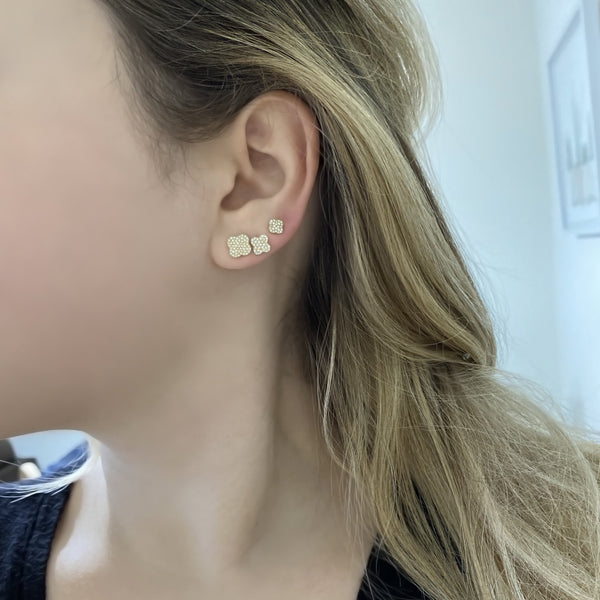 14K GOLD DIAMOND MEDIUM SARICA CLOVER STUDS