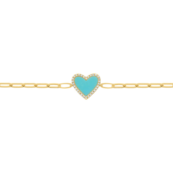 14K GOLD DIAMOND TURQUOISE HAILEY HEART CHAIN BRACELET