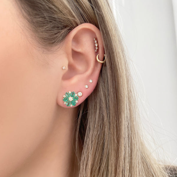 14K GOLD DIAMOND EMERALD MARIANA FLOWER STUDS