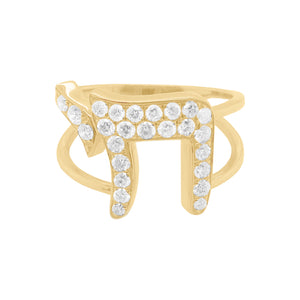 14K GOLD DIAMOND CHAI RING