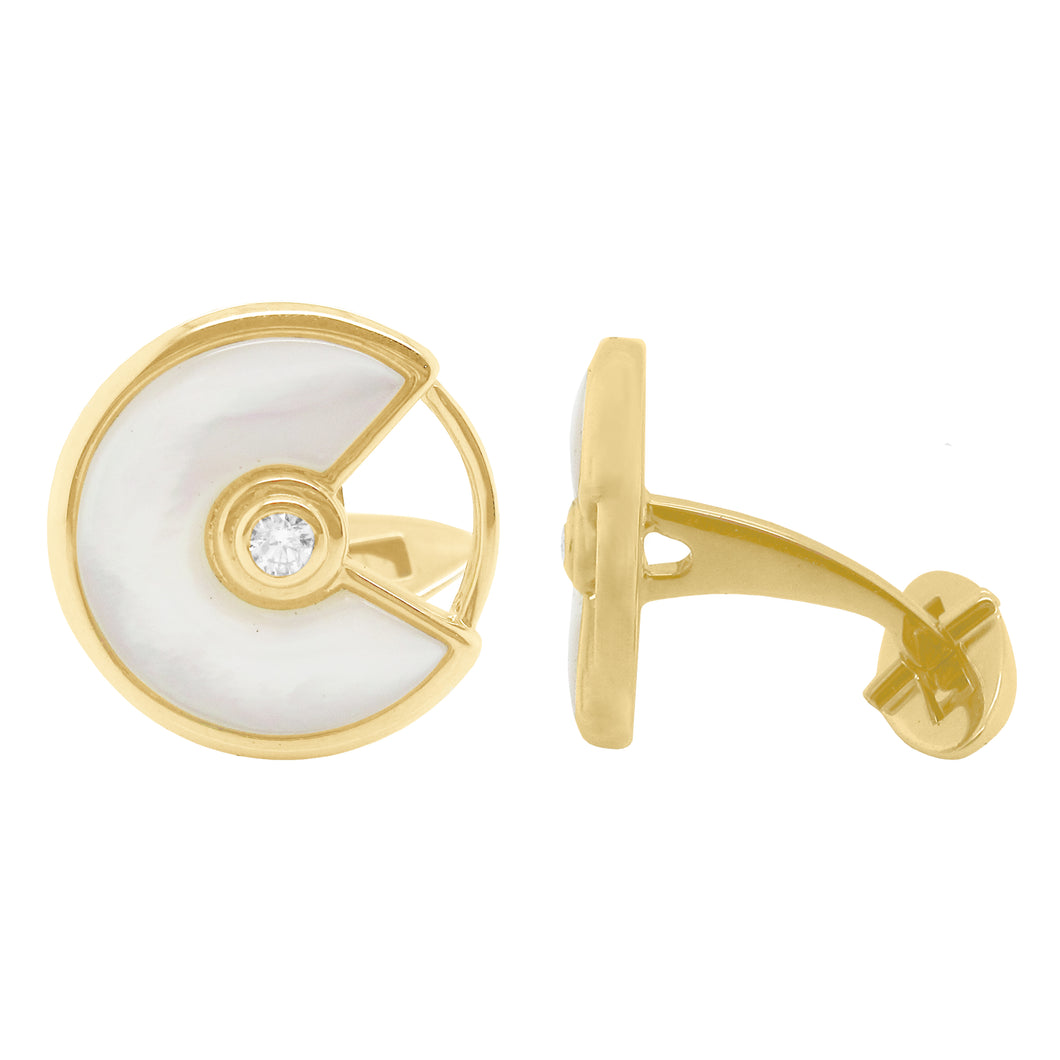 14K GOLD DIAMOND AND MOTHER OF PEARL BENNY CUFFLINKS