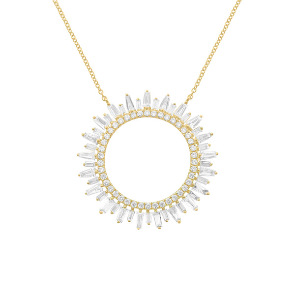 14K GOLD DIAMOND BAGUETTE SUNBURST NECKLACE