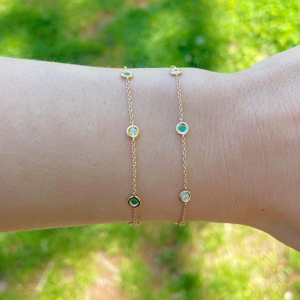 14K GOLD DIAMOND AND EMERALD BY THE YARD BRACELET