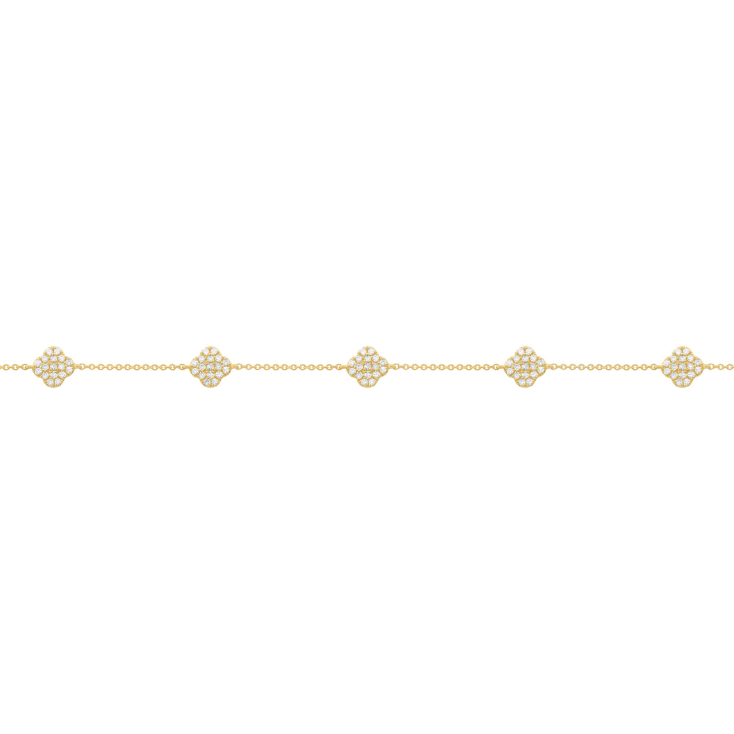 14K GOLD DIAMOND MINI CLOVER BRACELET