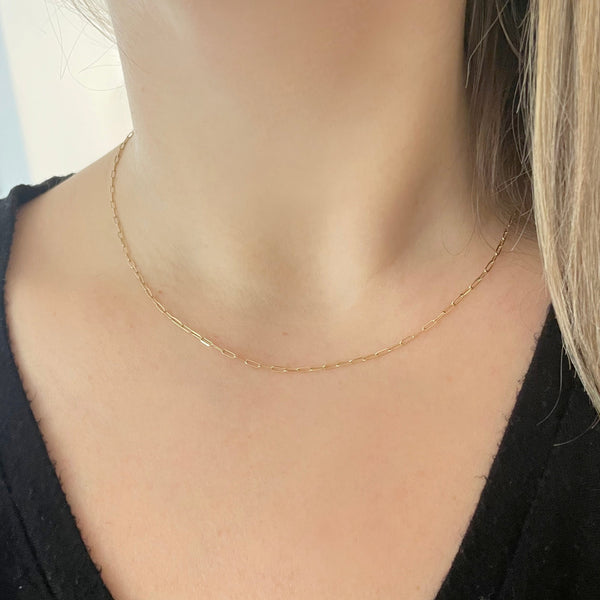14K GOLD 16" MINI PAPERCLIP CHAIN NECKLACE