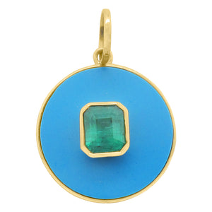 14K GOLD TURQUOISE AND EMERALD JULIE CHARM