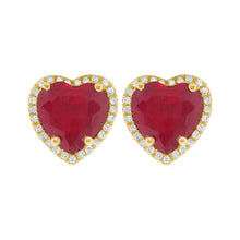 14K GOLD DIAMOND RUBY RAE HEART STUDS