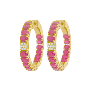 14K GOLD DIAMOND RUBY 1" GWEN HOOPS
