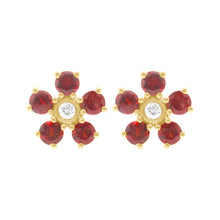 14K GOLD DIAMOND AND GARNET STELLA FLOWER STUDS