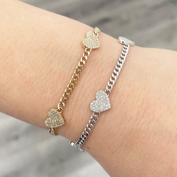 14K GOLD DIAMOND TRIPLE COREY HEART BRACELET