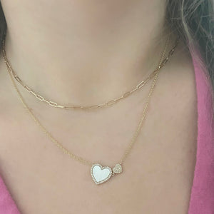 14K GOLD DIAMOND MOTHER OF PEARL YARDENA HEART NECKLACE