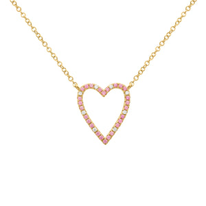 14K GOLD DIAMOND AND PINK SAPPHIRE SIENNA HEART NECKLACE