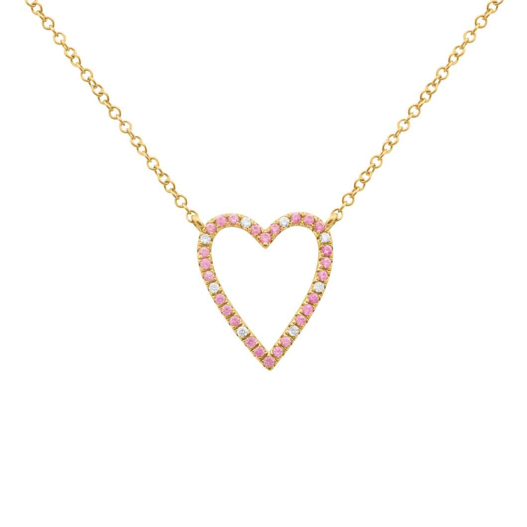 14K GOLD DIAMOND AND PINK SAPPHIRE SIENNA HEART NECKLACE