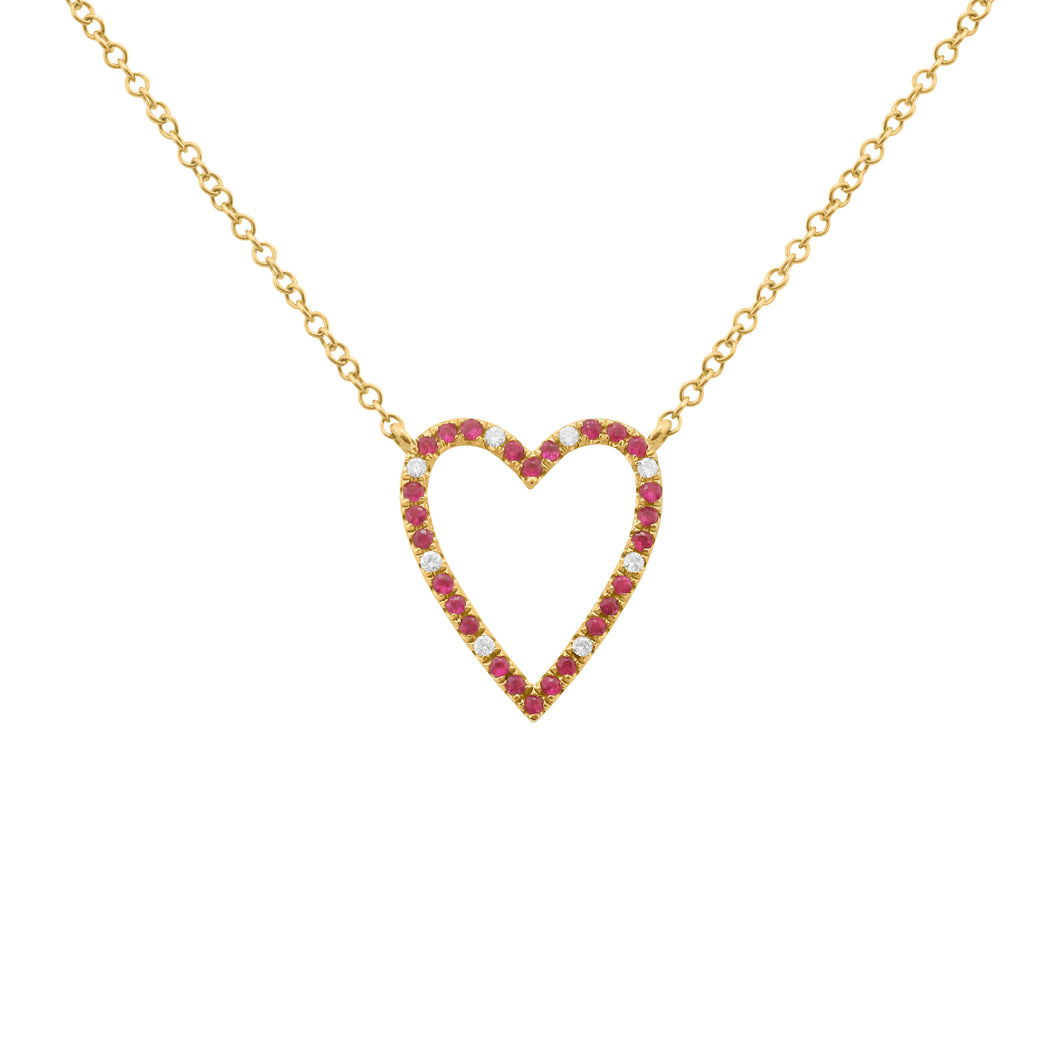 14K GOLD DIAMOND AND RUBY SIENNA HEART NECKLACE
