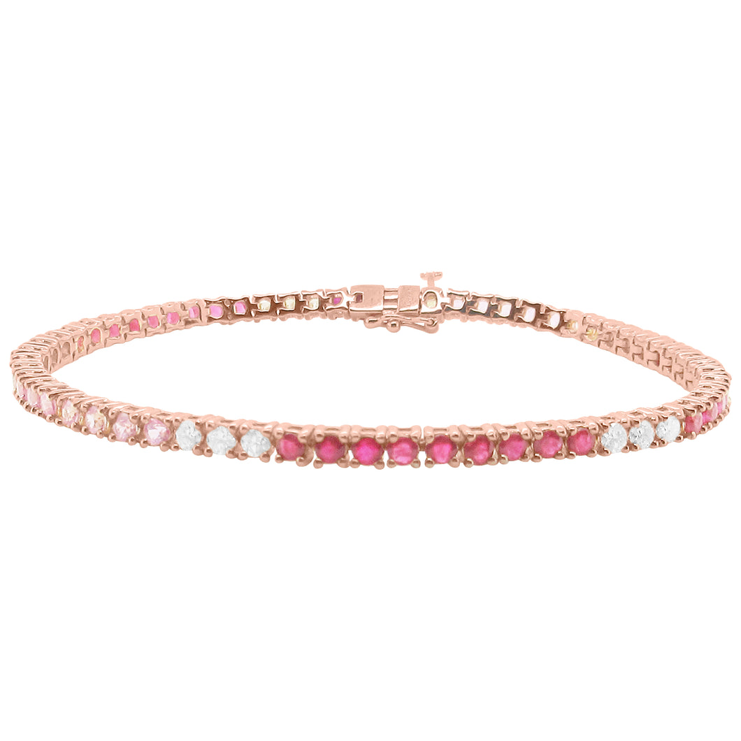 14K GOLD DIAMOND RUBY AND PINK SAPPHIRE JUDY TENNIS BRACELET