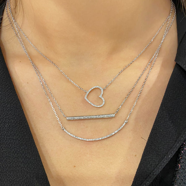 STERLING SILVER DIAMOND SIDEWAYS HEART NECKLACE