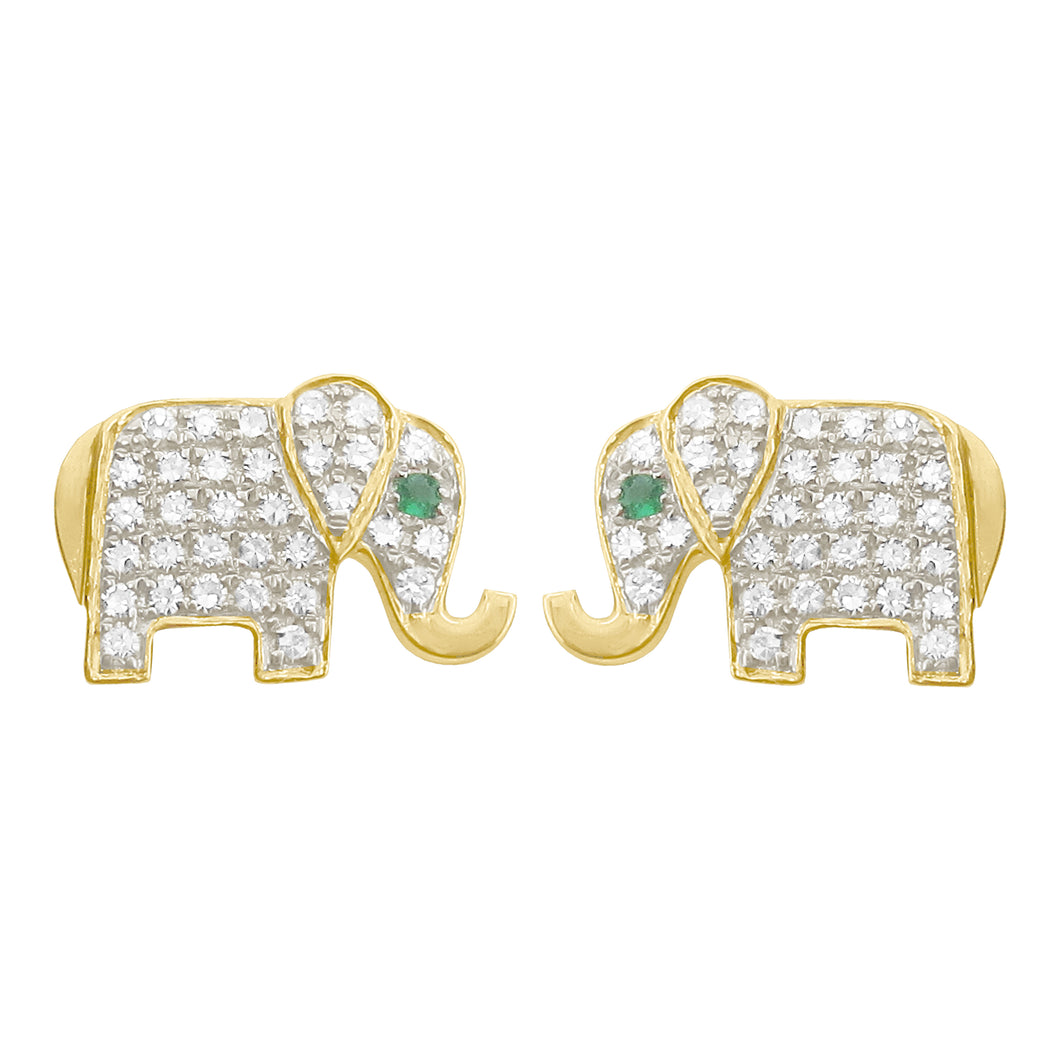 14K GOLD DIAMOND AND EMERALD ELEPHANT STUDS