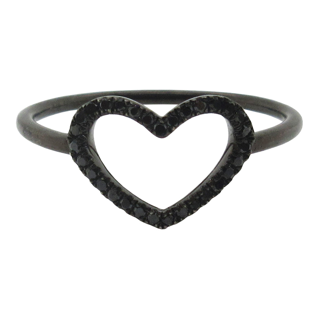 14K Gold Heart Ring, Black Diamond Ring, Heart Shape Ring, Love