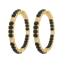 14K GOLD DIAMOND BLACK AGATE 1.5" GWEN HOOPS