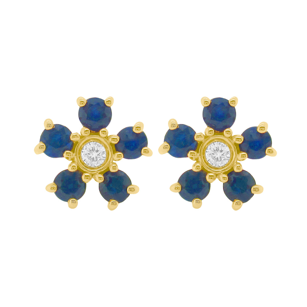 14K GOLD DIAMOND AND SAPPHIRE STELLA FLOWER STUDS