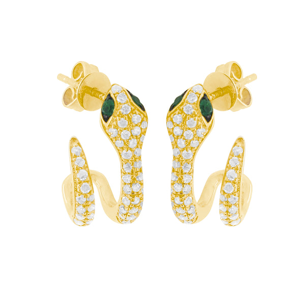 14K GOLD DIAMOND AND EMERALD SADIE SNAKE EARRINGS