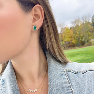 14K GOLD DIAMOND EMERALD AND TURQUOISE JULIE STUDS