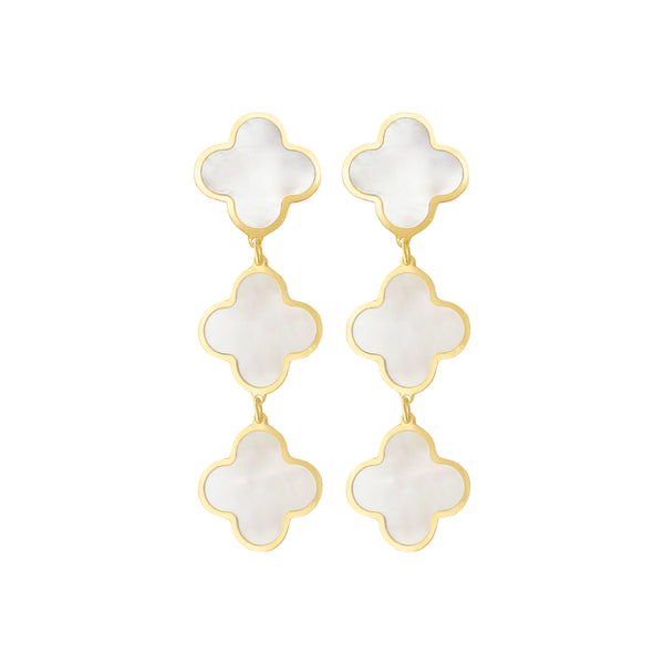 14K GOLD MOTHER OF PEARL SMALL MEGAN TRIPLE CLOVER EARRINGS