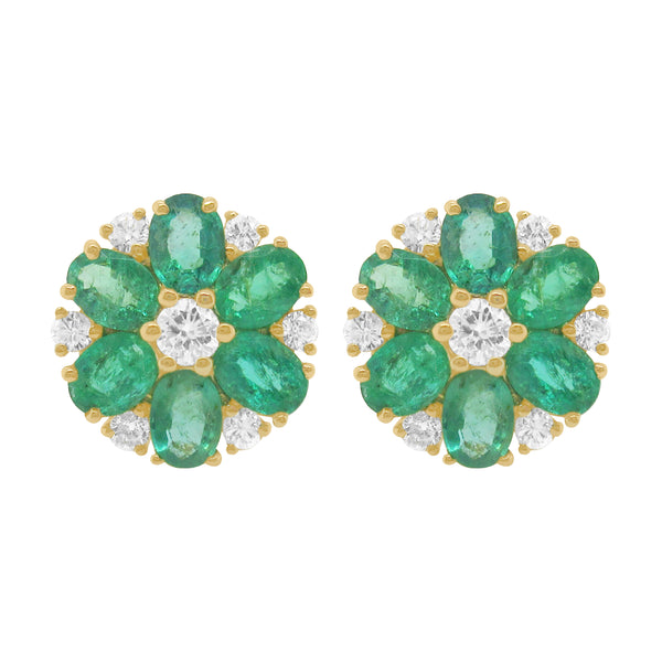 14K GOLD DIAMOND EMERALD MARIANA FLOWER STUDS